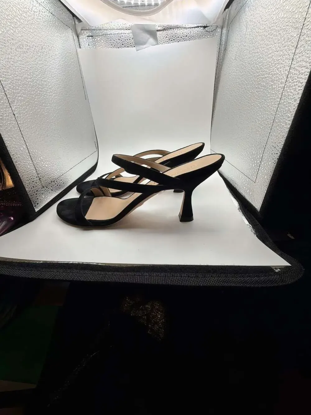 Stuart Weitzman Black Suede Strappy Kitten Heel Sandals Size 8